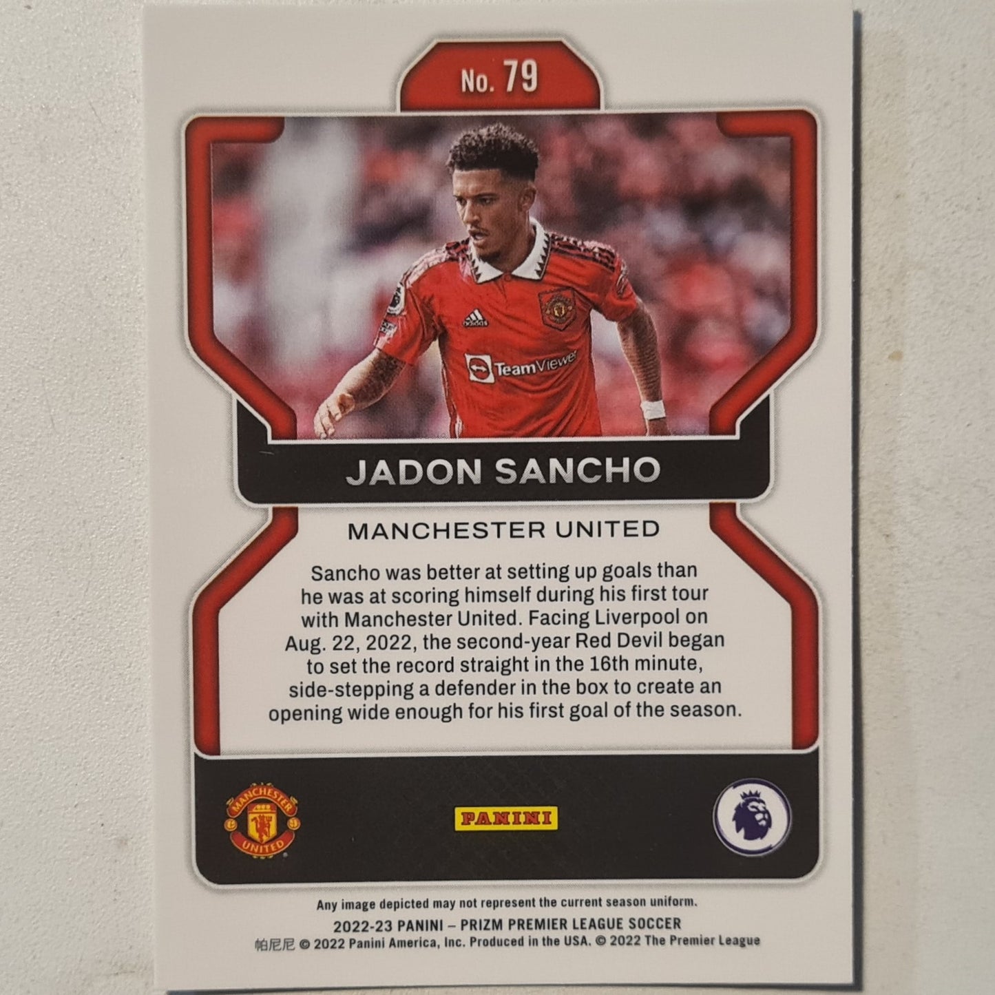 Jadon Sancho 2022-23 Panini Prizm premier league soccer #79 football Manchester United ex-mint  sleeved