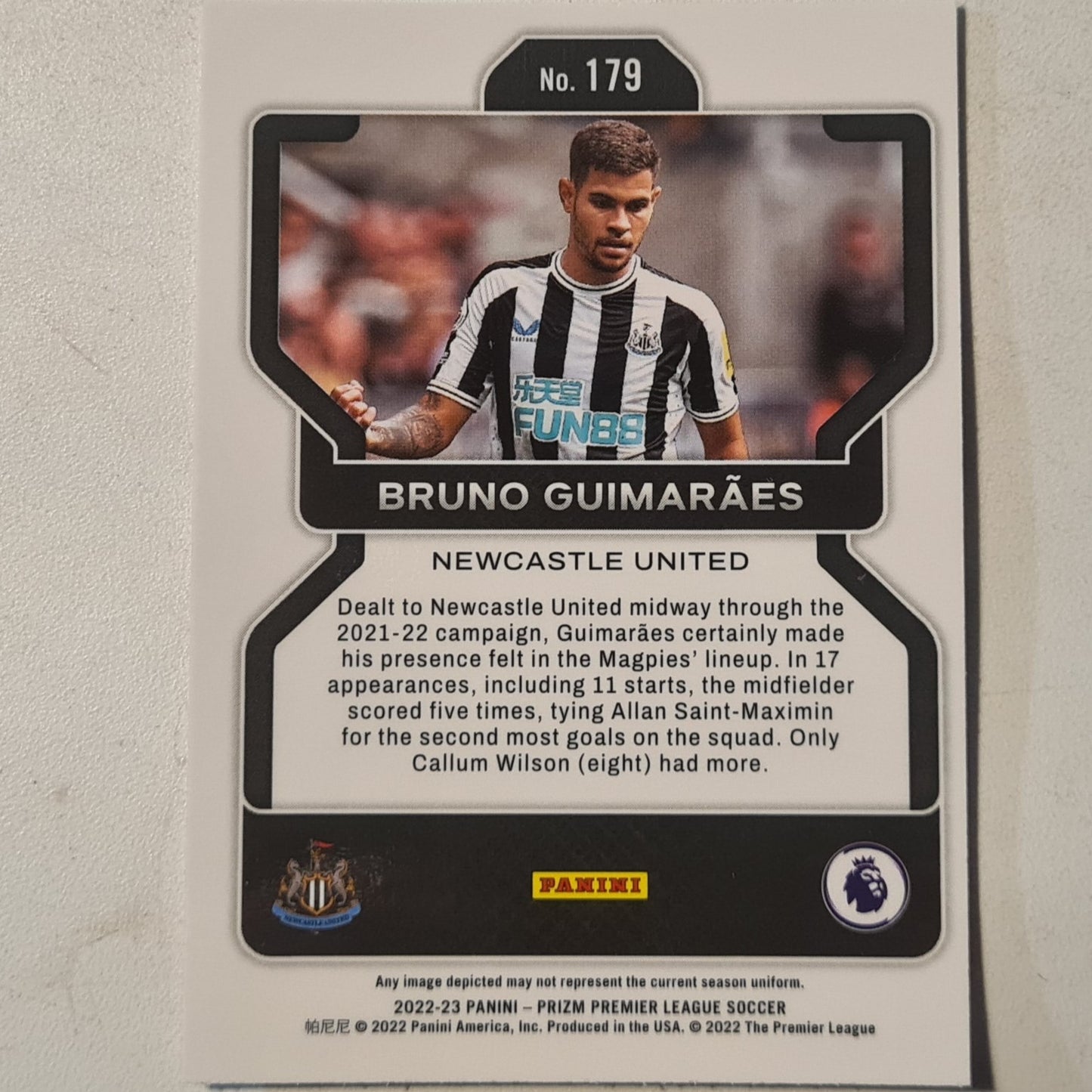 Bruno Guimaraes 2022-23 Panini Prizm premier league soccer Rookie RC #179 football Newcastle United ex-mint  sleeved