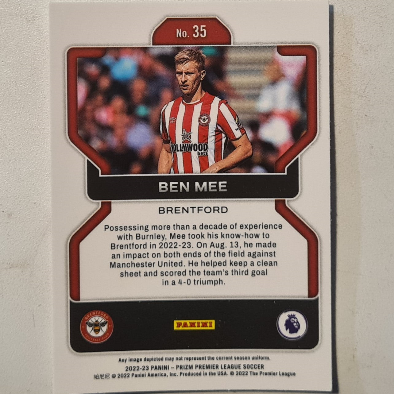 Ben Mee 2022-23 Panini Prizm premier league soccer #35 football Brentford ex-mint  sleeved
