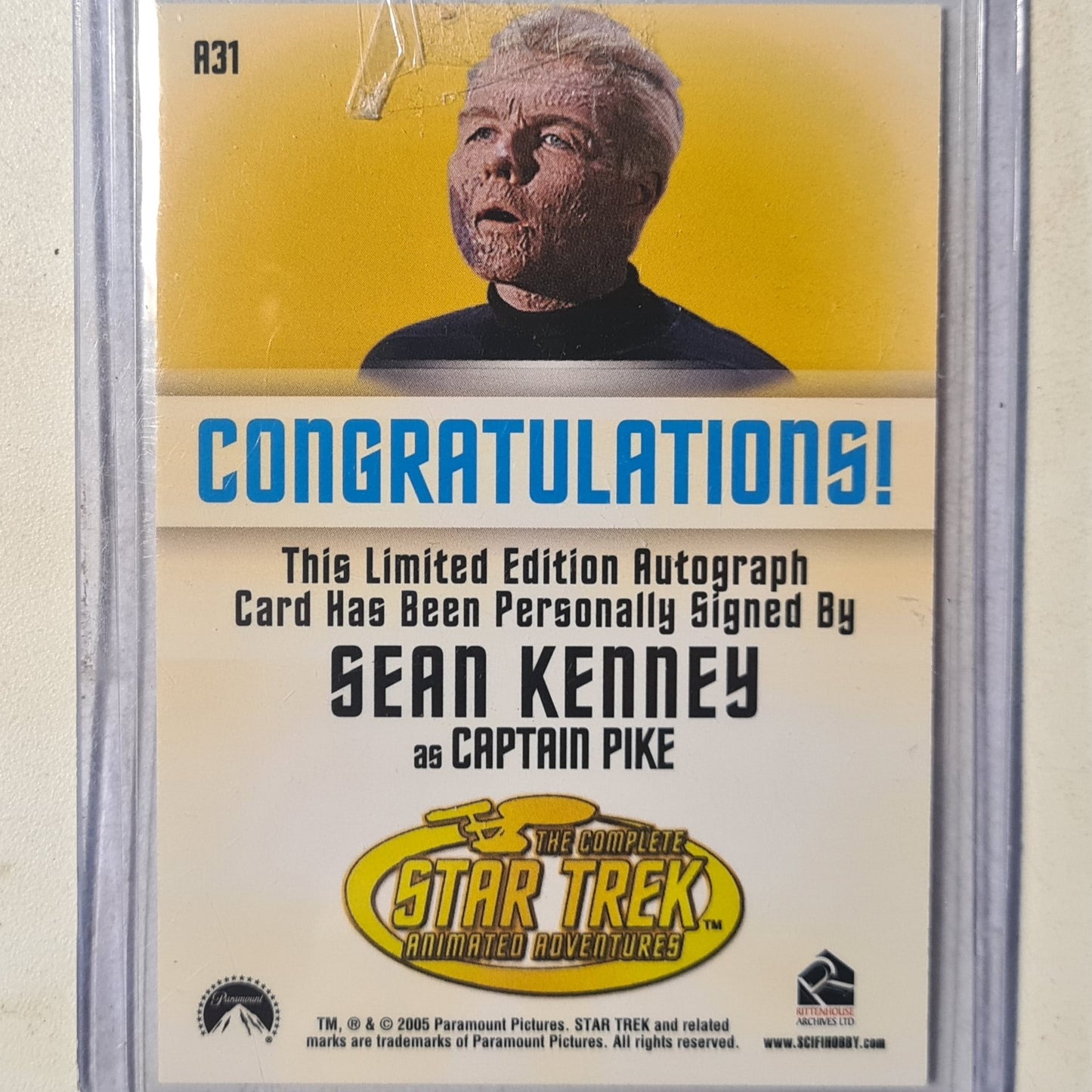 Star Trek the complete animated series 2005 Rittenhouse Sean Kenney as Captain Pike Autograph A31  mint sleeved