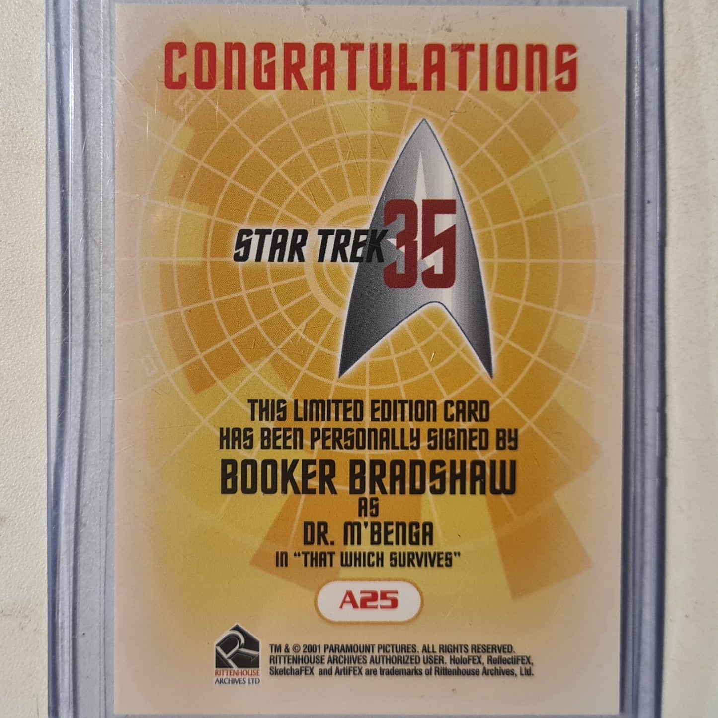 Star Trek 35 2001 Rittenhouse Booker Bradshaw as Dr M'Benga Autograph A25 mint sleeved