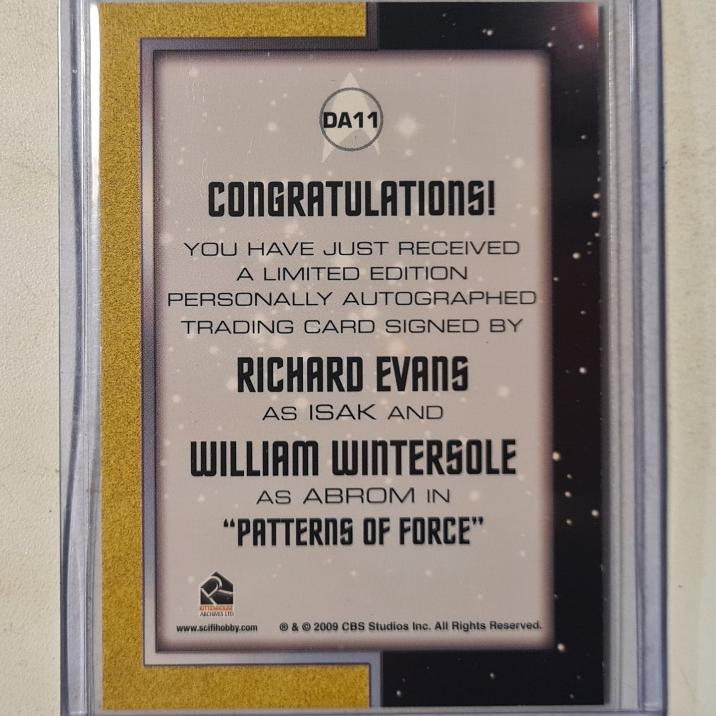 Star Trek Autograph Series 2009 Rittenhouse Richard Evans William Wintersole dual Autograph DA11 mint sleeved