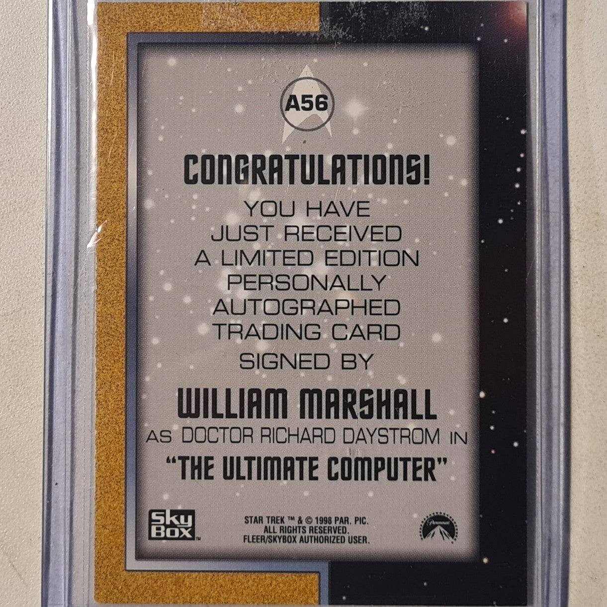 Star Trek Autograph Series 1998 Rittenhouse William Marshall as Doctor Richard Daystrom Autograph A56 mint sleeved