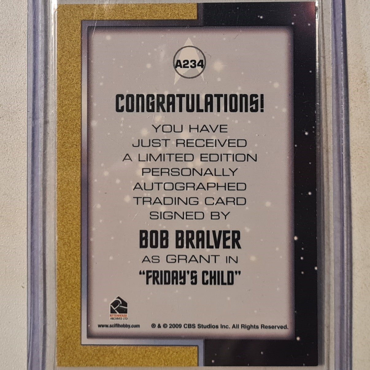 Star Trek Autograph Series 2009 Rittenhouse Bob Bralver as Grant Autograph A234 mint sleeved
