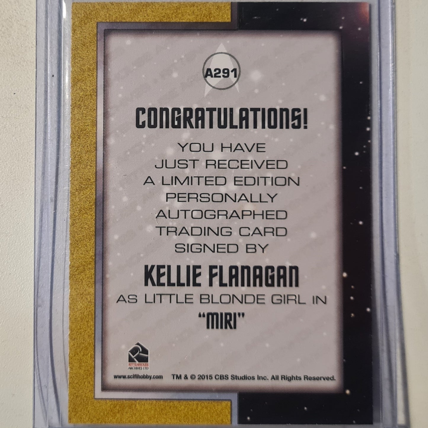 Star Trek Autograph Series 2015 Rittenhouse Kellie Flanagan as little blonde girl Autograph A291 mint sleeved