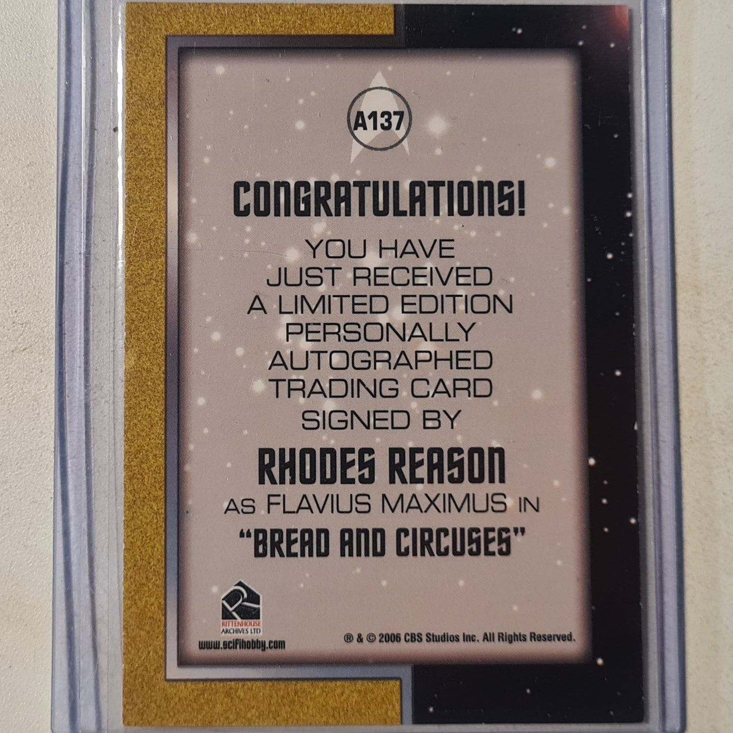 Star Trek Autograph Series 2006 Rittenhouse Rhodes Reason as Flavius Maximus Autograph A137 mint sleeved