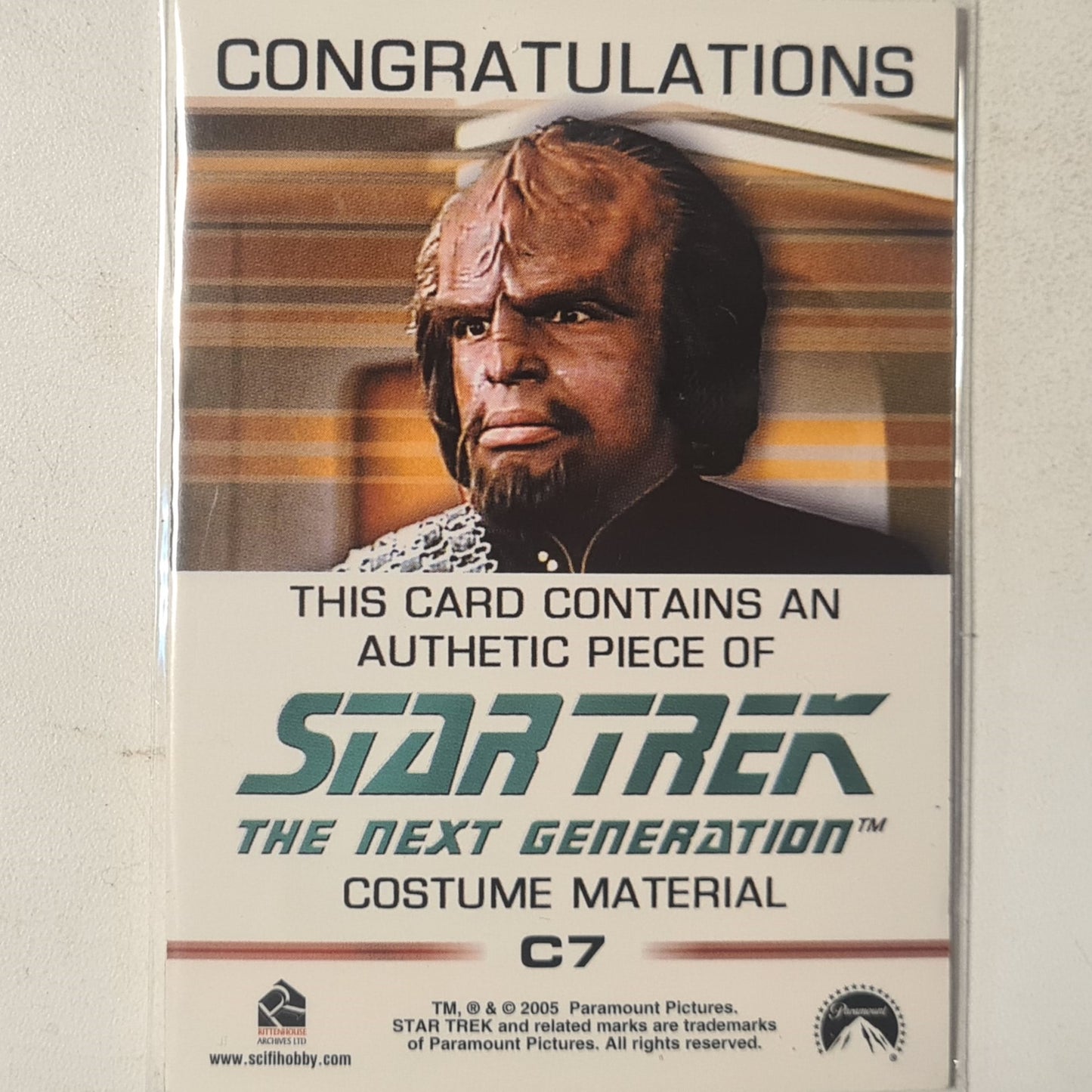 Star Trek The next generation 2005 Lieutenant  Wolf costume relic patch C7  Ex- mint sleeved