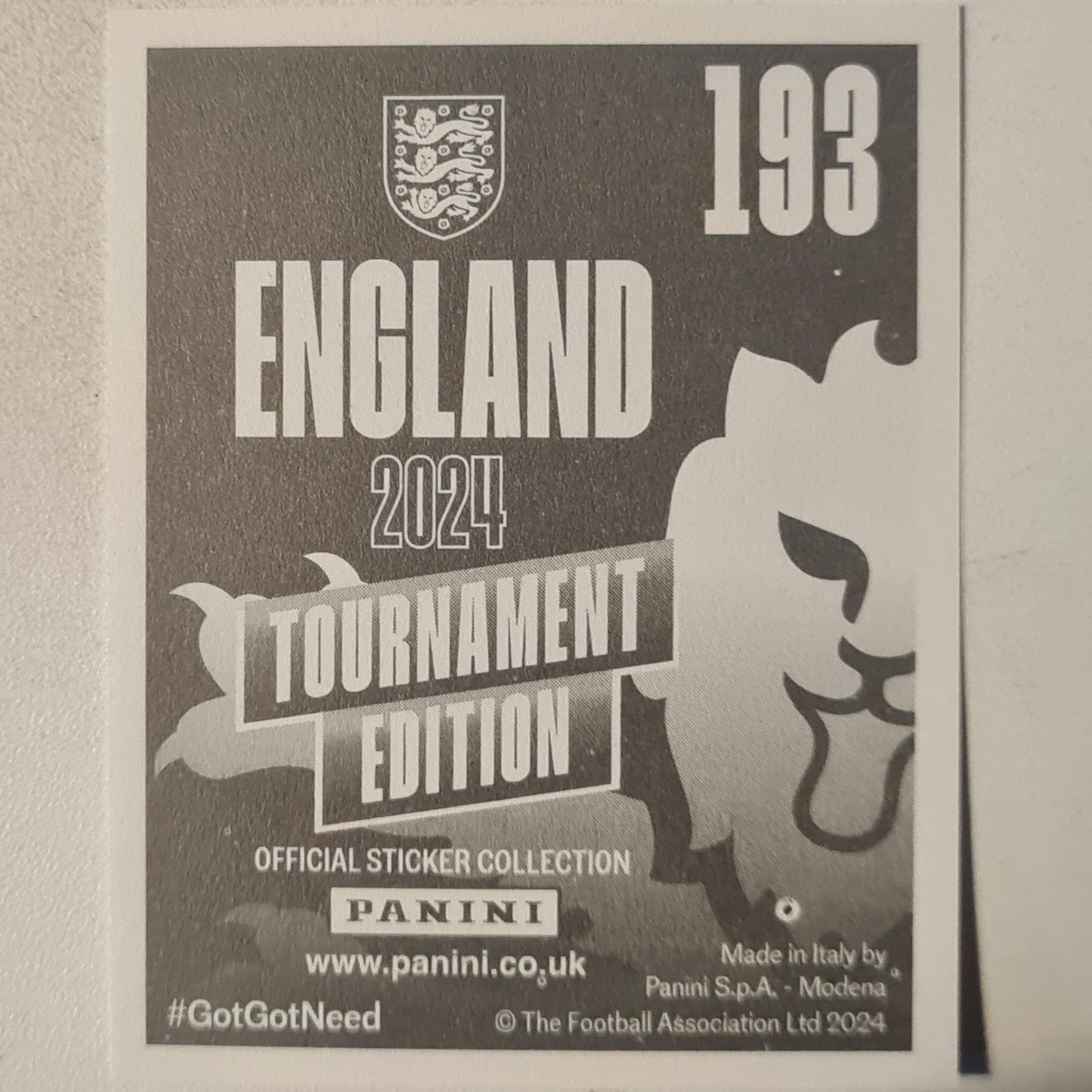 Ollie Watkins Panini 2024 England Tournament edition sticker #193 England Football mint