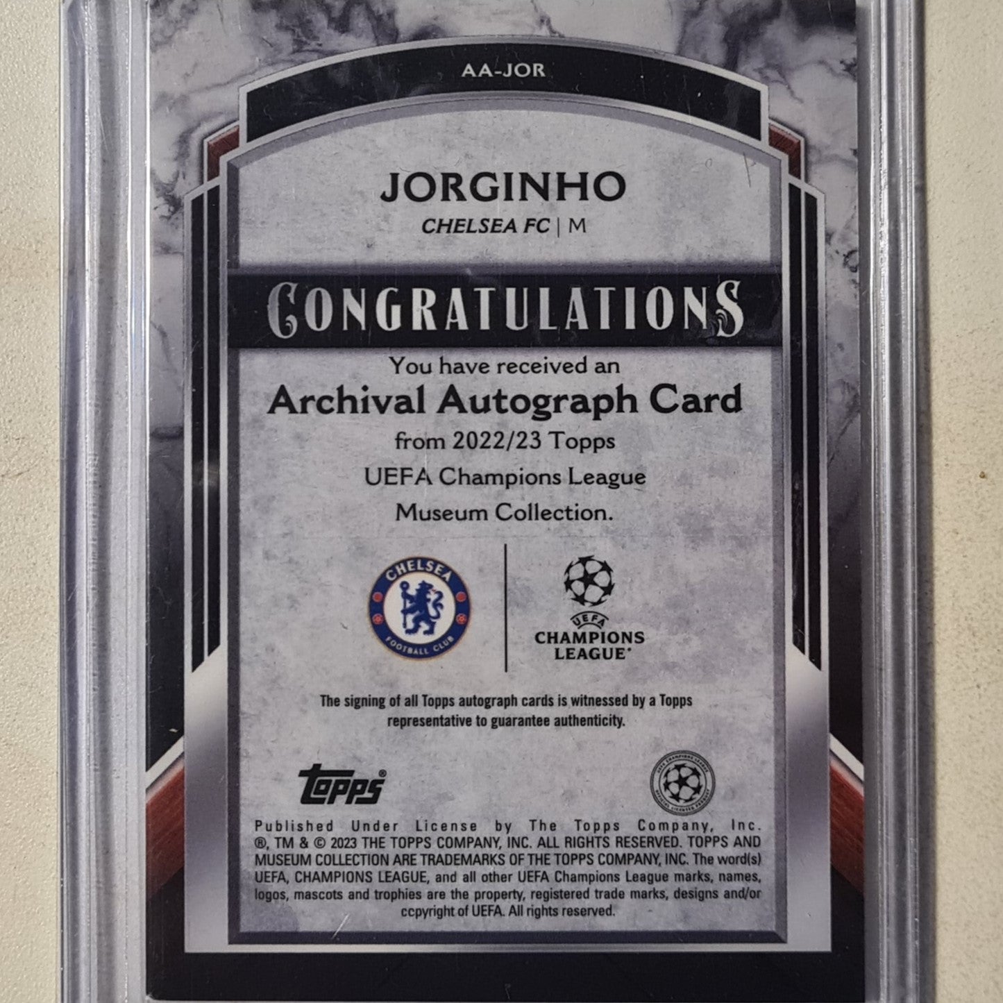 Jorginho Topps 2023 Archival autograph auto87/99 AA-JOR NBA football Chelsea ex-Mint sleeved