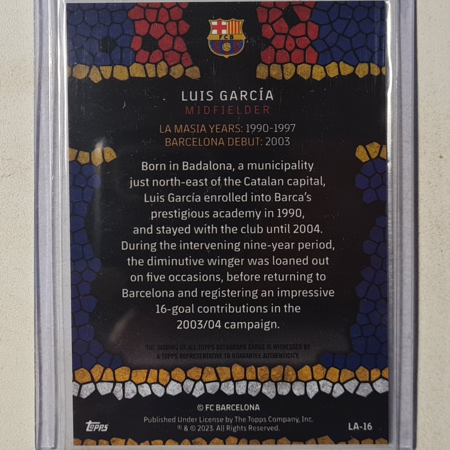 Luis Garcia Topps Chrome 2023 Barcelona set made in La Masia Auto signature LA-16 football Barcelona ex-Mint sleeved