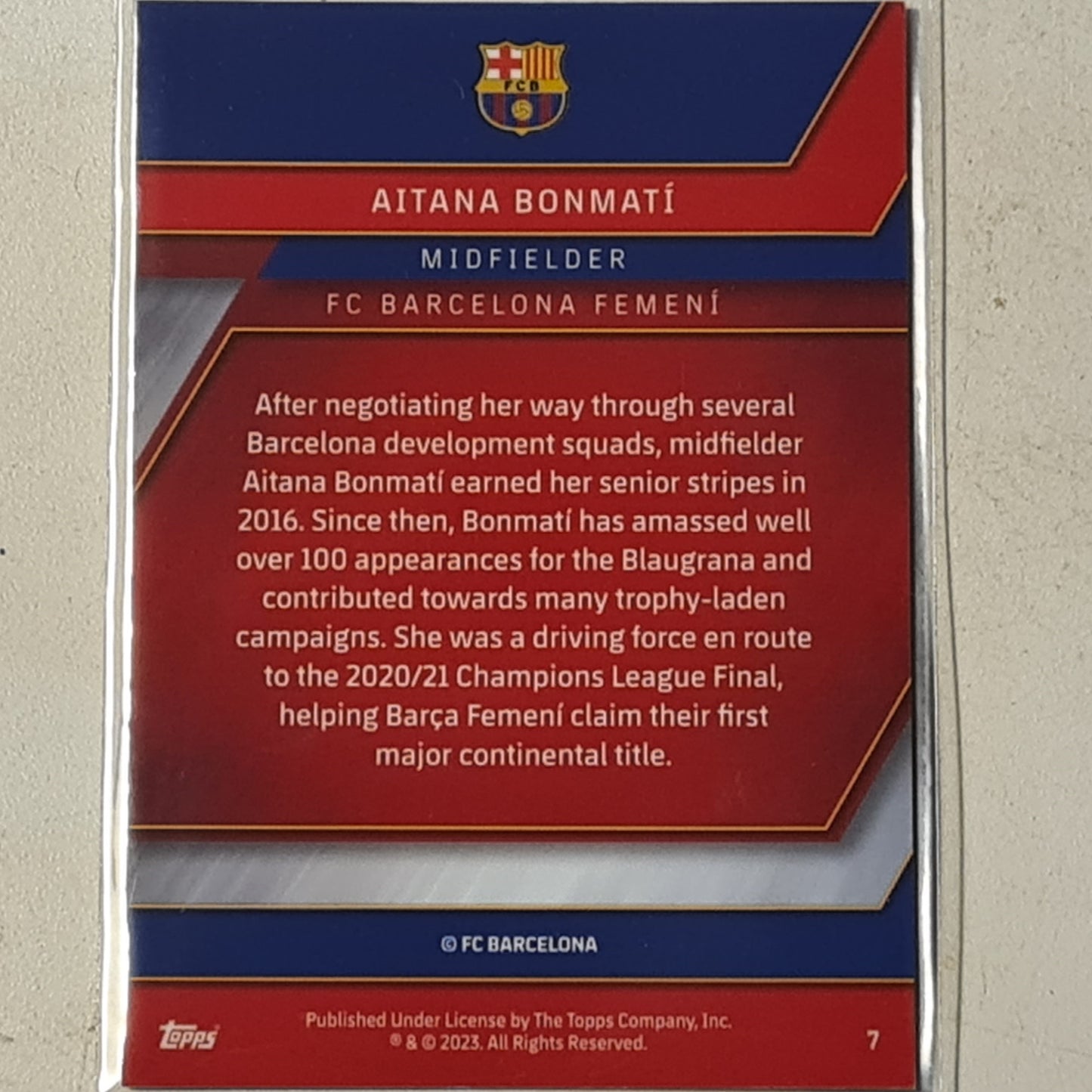 Aitana Bonmati 2023 Topps Chrome Barcelona set #7 football Barcelona ex-Mint sleeved