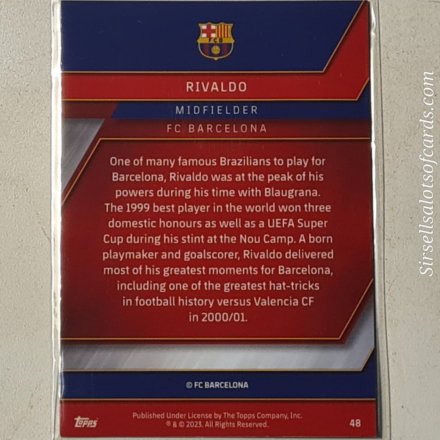 Rivaldo 2023 Topps Chrome Barcelona set #48 football Barcelona ex-Mint sleeved