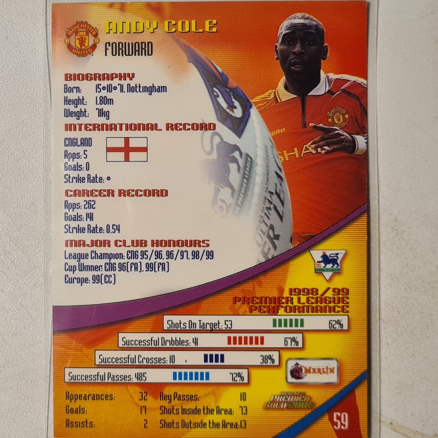 Andy Cole premier gold 2000 #59 Football Manchester United very good sleeved