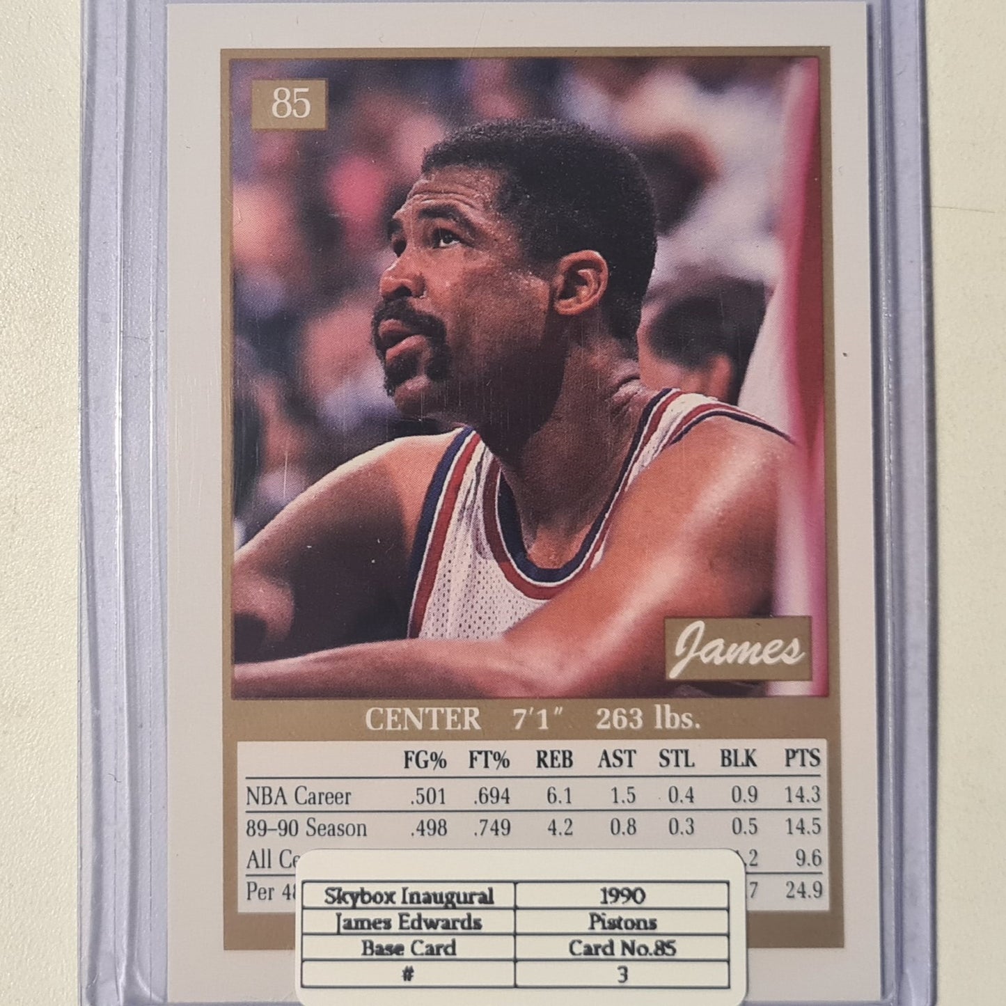 James Edwards 1990 Skybox inaugural #85 NBA Basketball Detroit Pistons excellent- mint sleeved