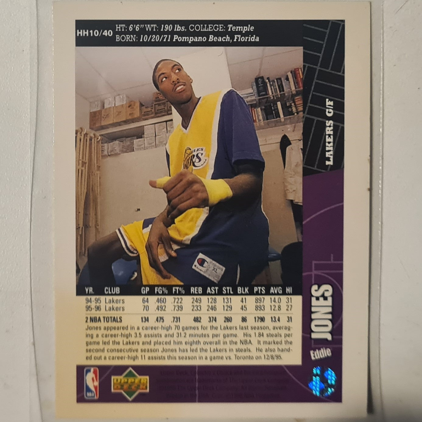 Eddie jones 1996 Upper-Deck Hula Hoops promo HH10/40  NBA Basketball LA Lakers Excellent+