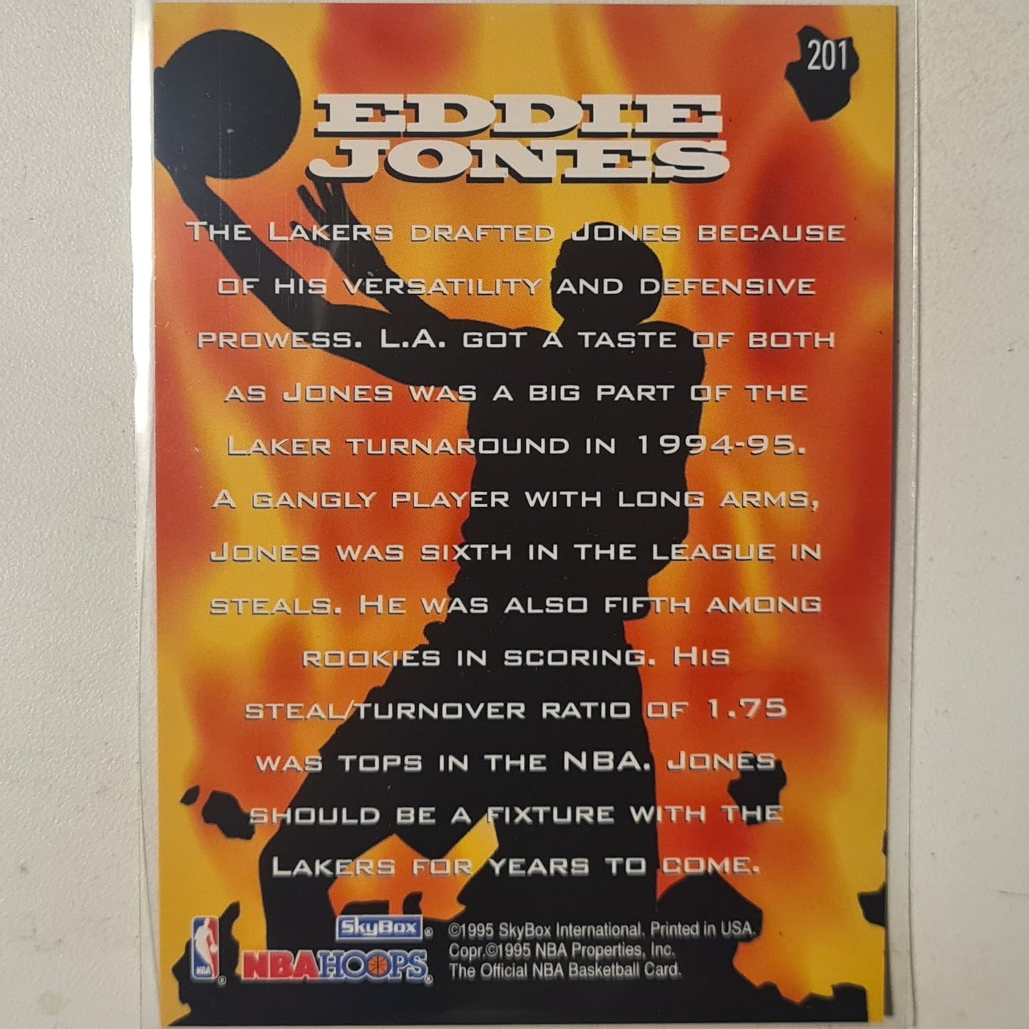 Eddie jones 1995 Skybox NBA Hoops Sizzlin Sophs #201  NBA Basketball LA Lakers Excellent+