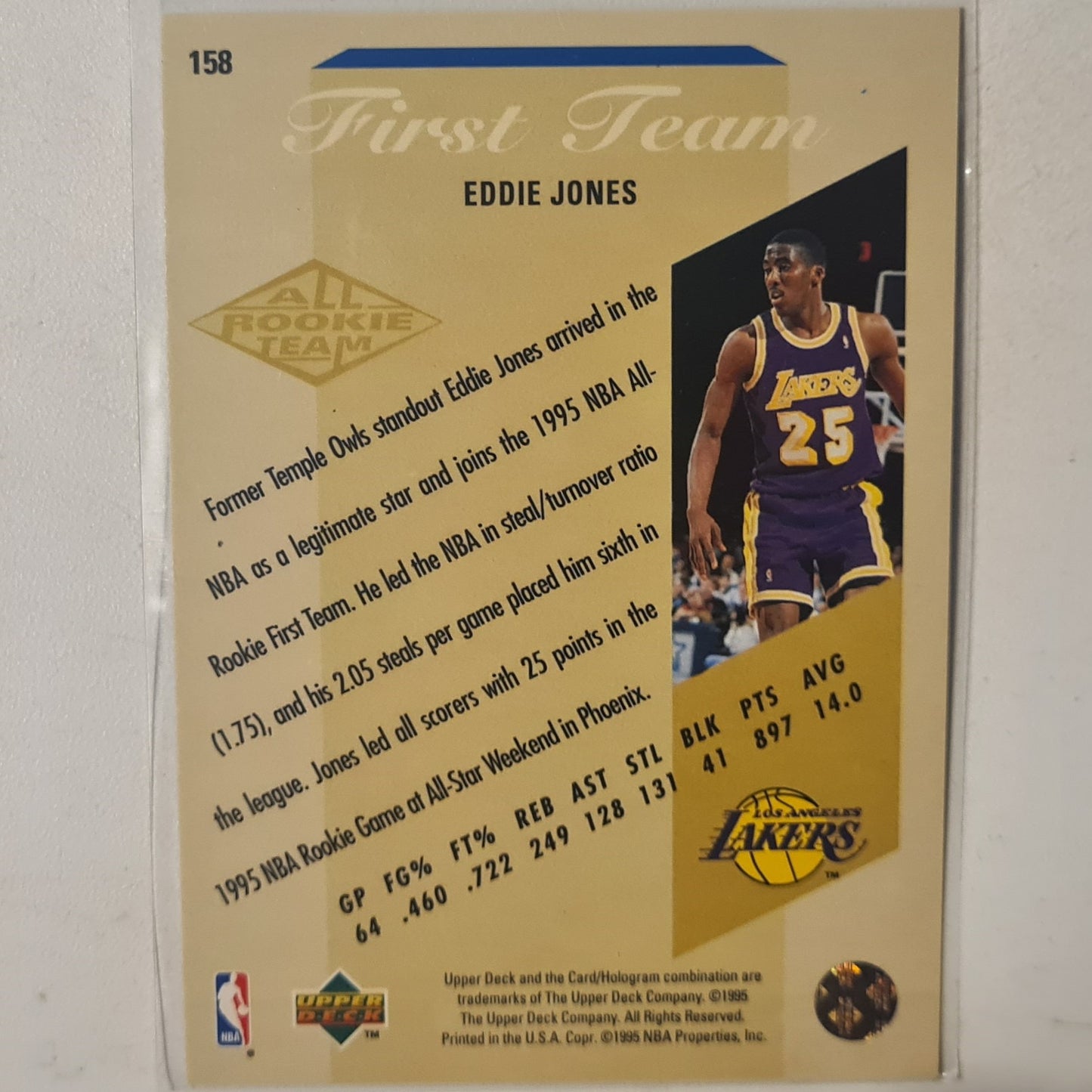Eddie Jones 1995 Upper-Deck all rookie team RC #158 NBA Basketball LA Lakers Ex-nrmint