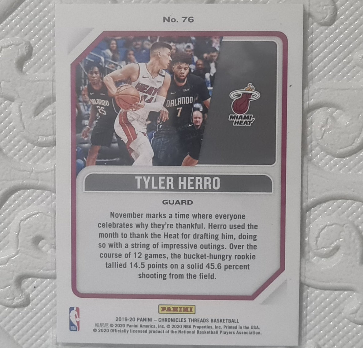 Tyler Herro 2019-20 Panini Threads Rookie RC #76 NBA Basketball Miami Heat ex-mint