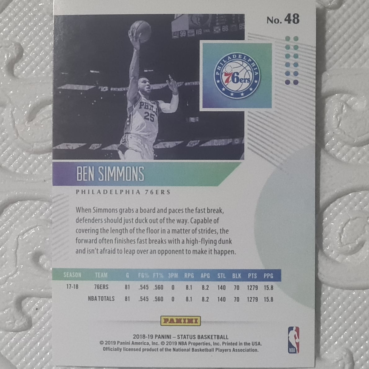 Ben Simmons 2018-19 Panini Status Basketball 48 NBA Basketball Philadelphia 76ers excellent