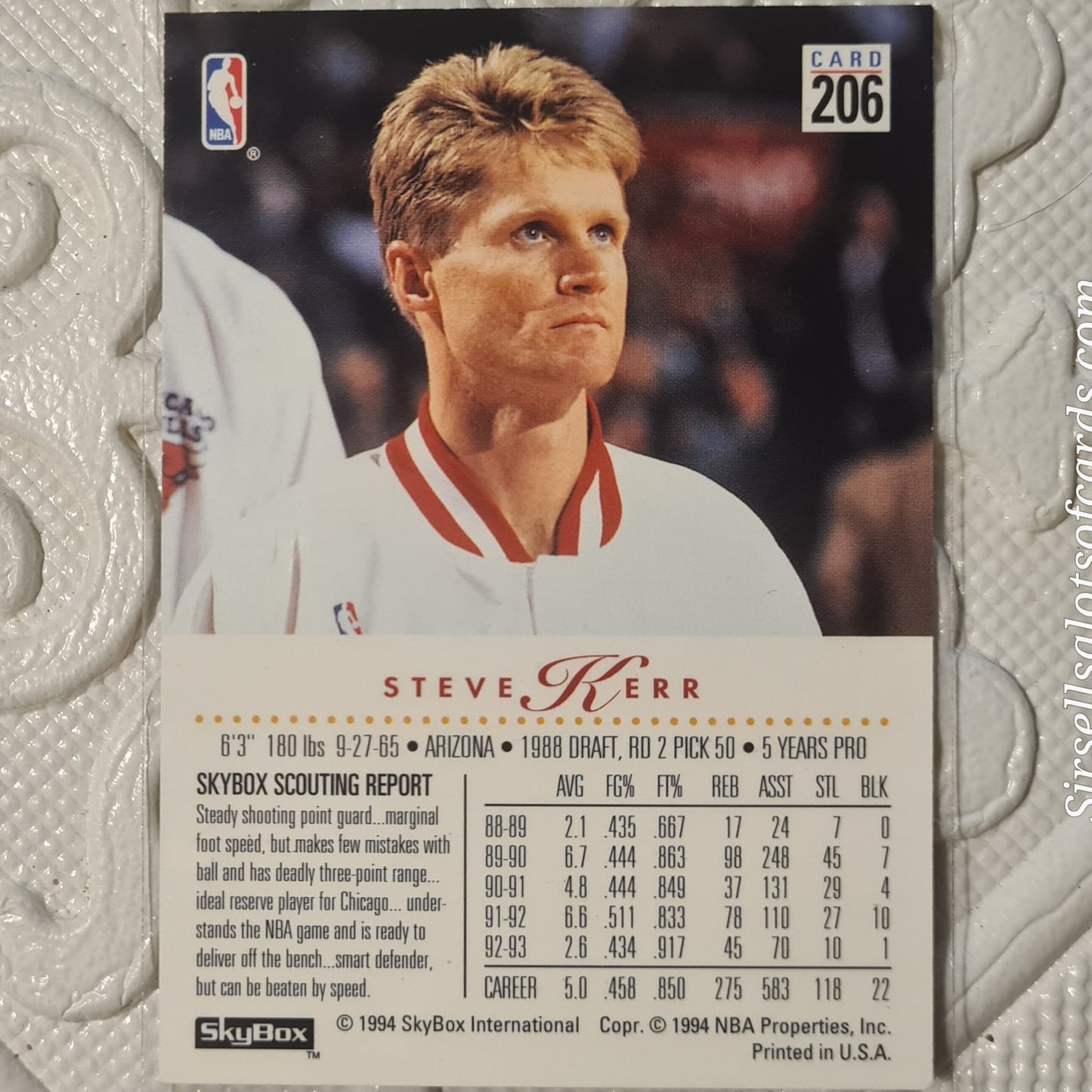 Steve Kerr 1994 Skybox 93-94 edition #206 NBA Basketball Chicago Bulls Excellent sleeved