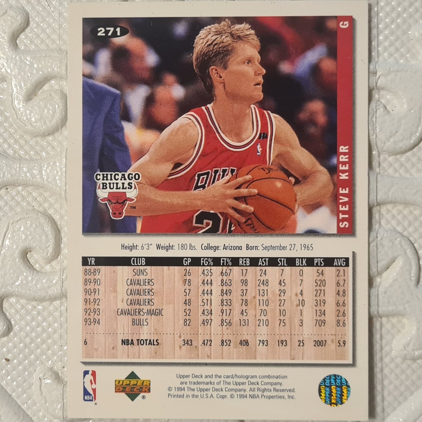 Steve Kerr 1994 Upper-Deck #271 NBA Basketball Chicago Bulls Excellent sleeved