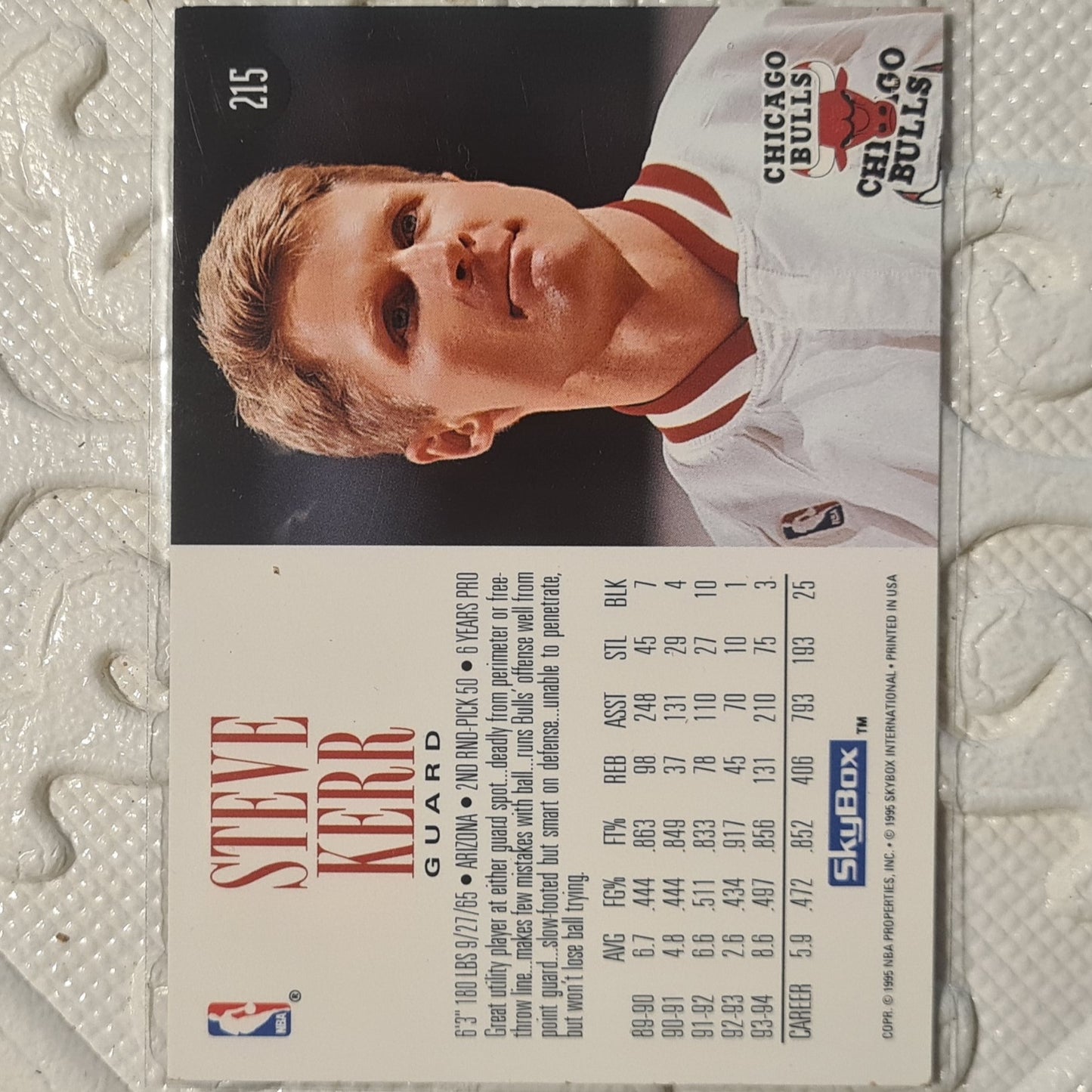 Steve Kerr 1995 Skybox  #215 NBA Basketball Chicago Bulls very good sleeved