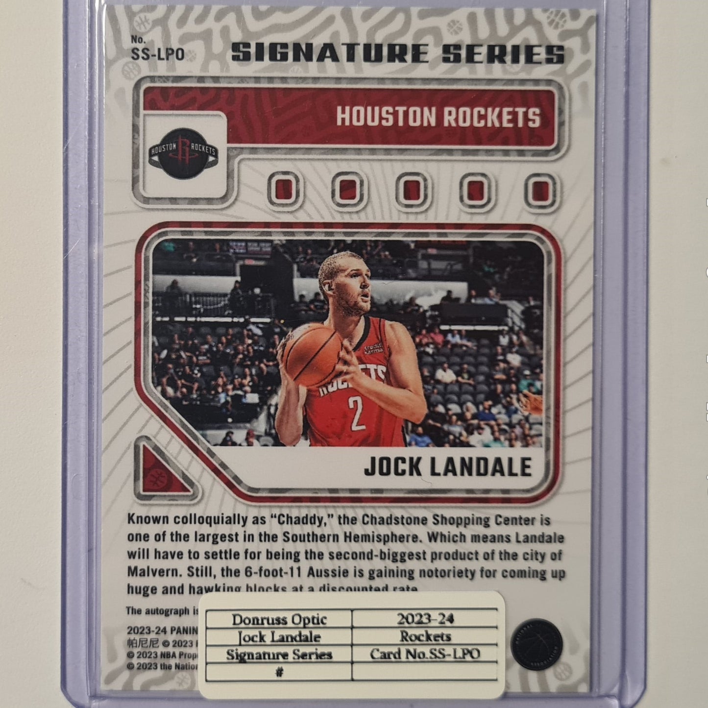 Jock Landale 2023-24 Panini Donruss Optic  Auto SS-LPO NBA Basketball Houston Rockets ex-mint sleeved