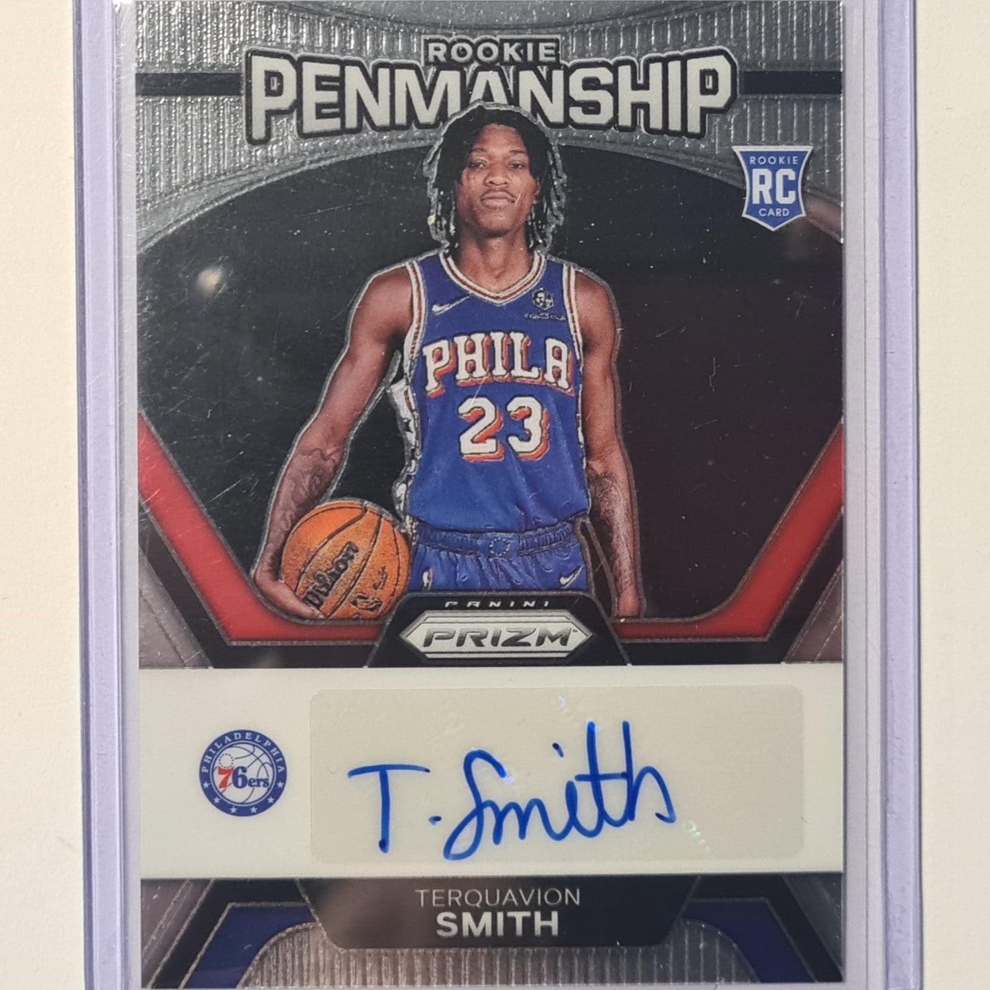 Terquavion Smith 2023-24 Panini Prizm penmanship Auto Rooke RC RP-TQS NBA Basketball Philadelphia 76ers ex-mint sleeved