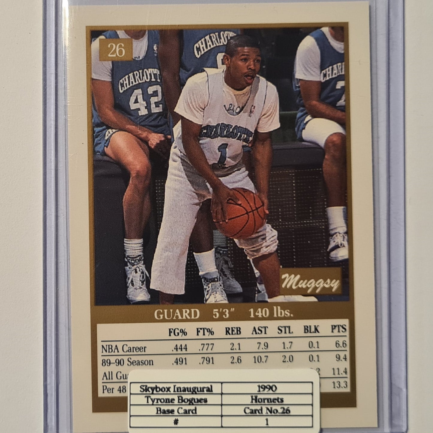 Tyrone muggsy Bogues 1990 Skybox inaugural #26 NBA Basketball Charlotte Hornets ex-mint sleeved