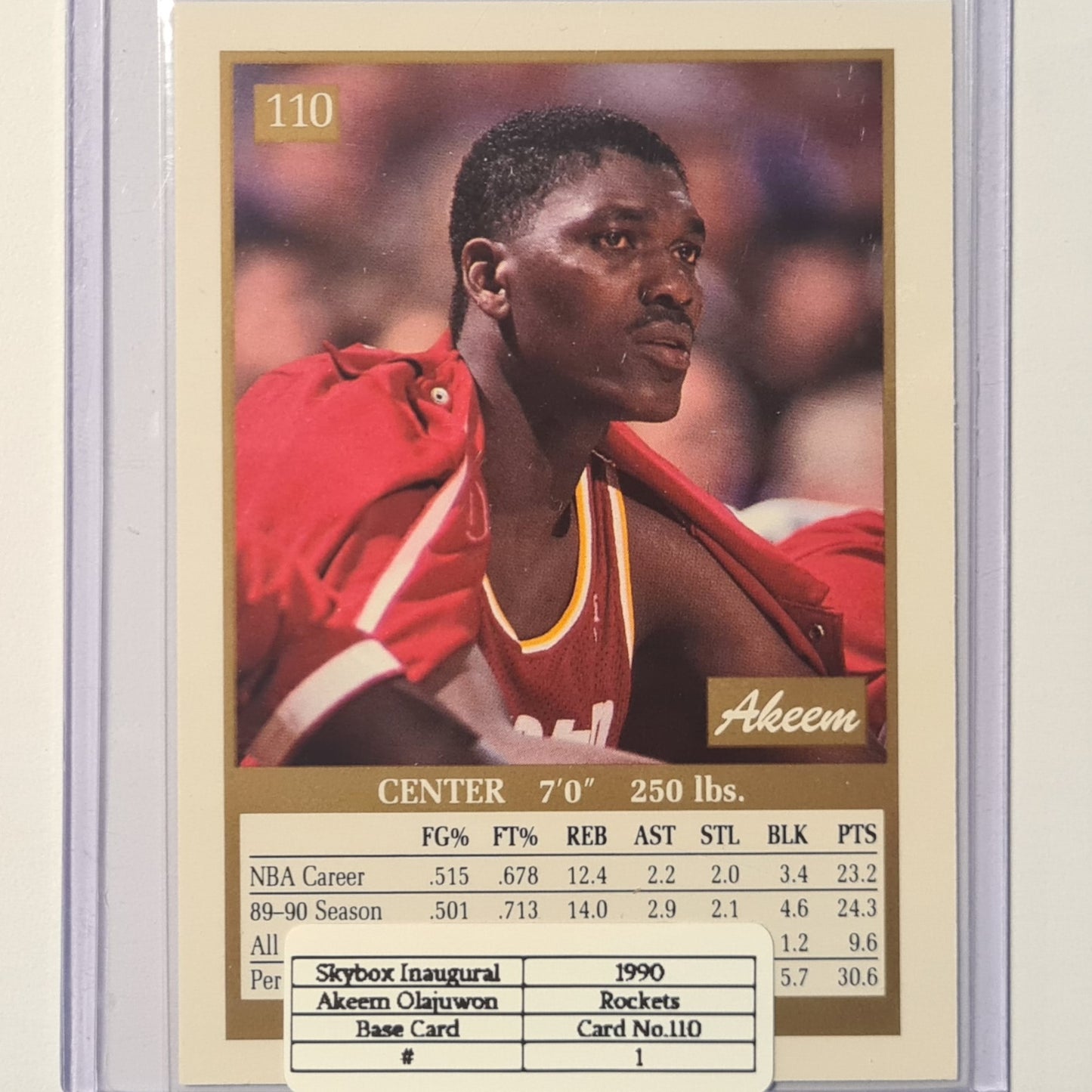 Akeem Olajuwon Hakeem 1990 Skybox inaugural #110 NBA Basketball Houston Rockets ex-mint sleeved