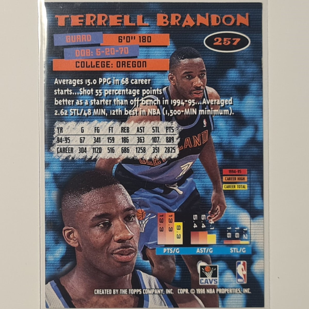 Terrell  Brandon Terrill error 1996 Topps stadium Club #257 NBA Basketball Cleveland Cavaliers Excellent Sleeved