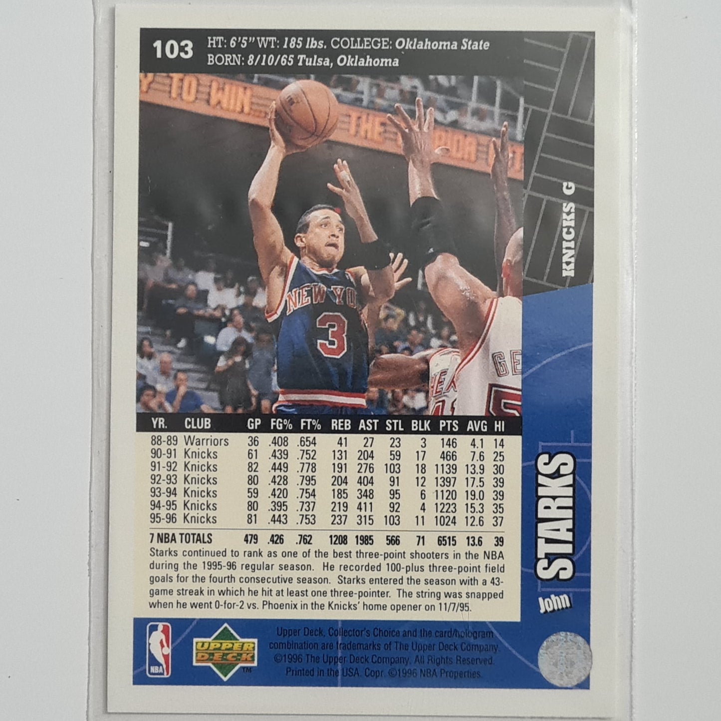 John Starks 1996 Upper-Deck #103 NBA Basketball New York Knicks ex-mint sleeved