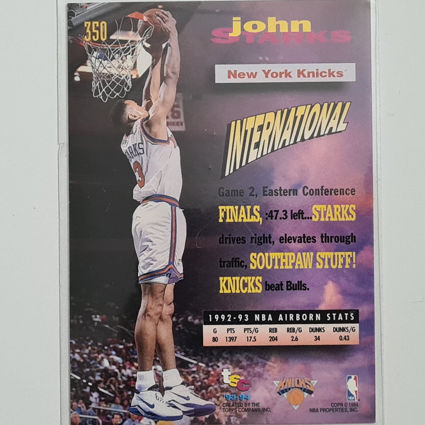 John Starks 1994 Topps stadium club frequent flyers #350 NBA Basketball New York Knicks excellent sleeved