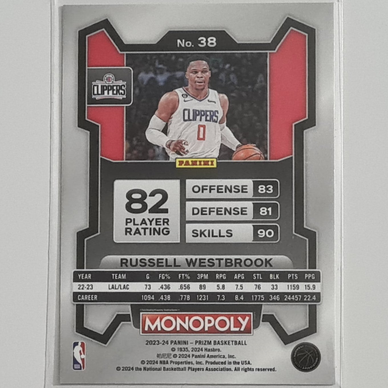 Russell Westbrook 2023-24 Panini Prizm Monopoly #38 NBA Basketball LA Clippers Excellent/Mint Sleeved