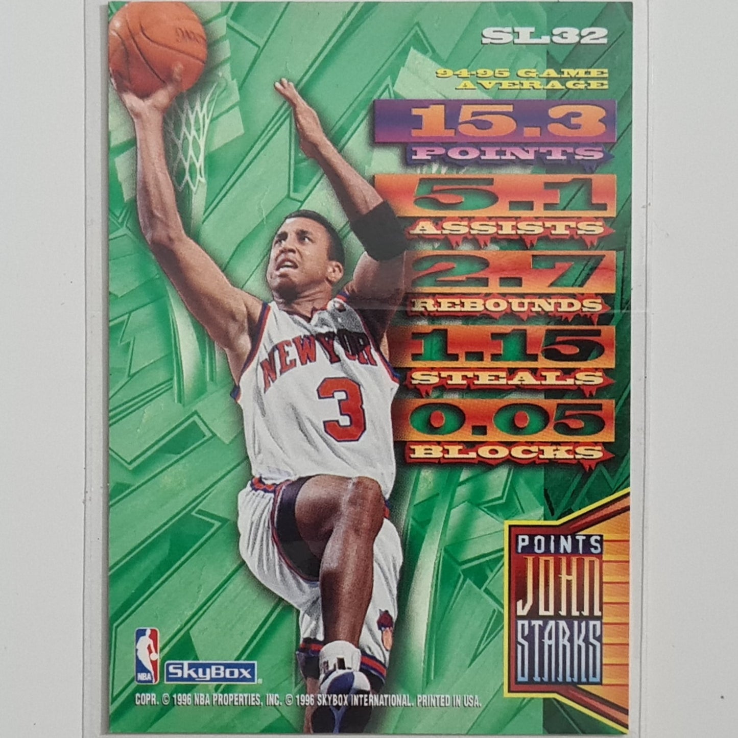 John Starks 1995 Skybox NBA Hoops Slamland  SL32 NBA Basketball New York Knicks excellent sleeved