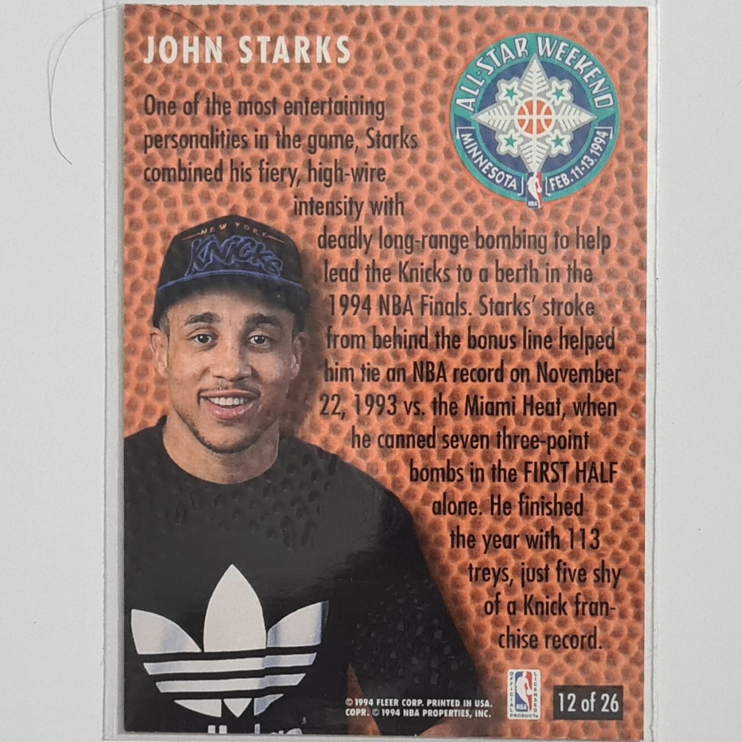John Starks 1994 Fleer All star weekend embossed  12 OF 26 NBA Basketball New York Knicks excellent sleeved