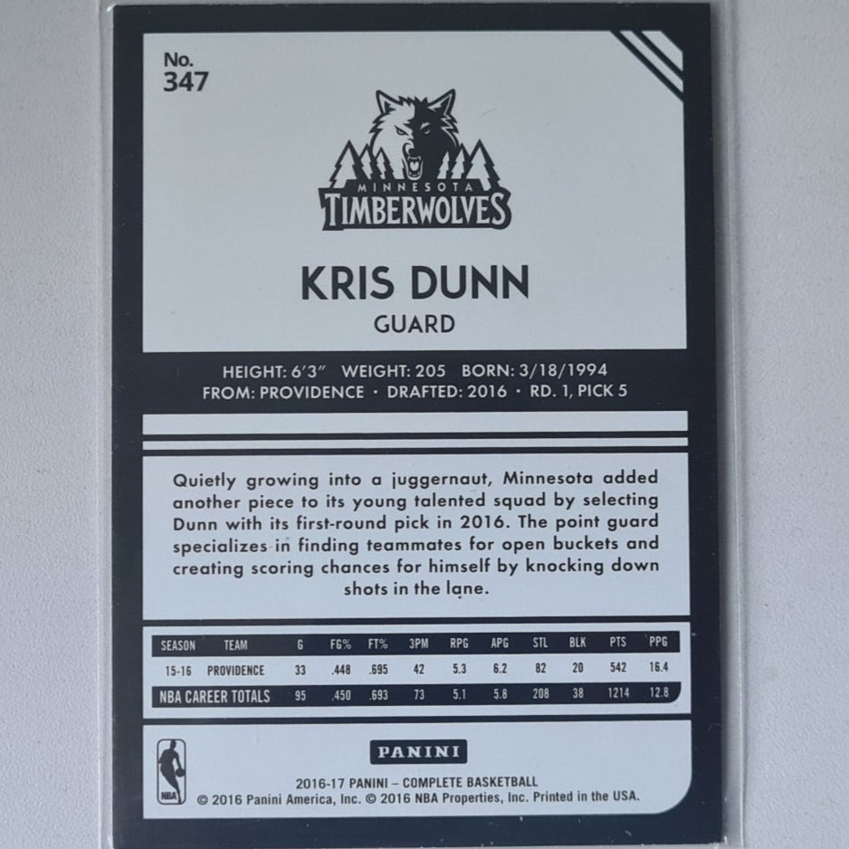 Kris Dunn 2016-17 Panini complete silver variant rookie RC #347 NBA Basketball Minnesota Timberwolves ex-mint