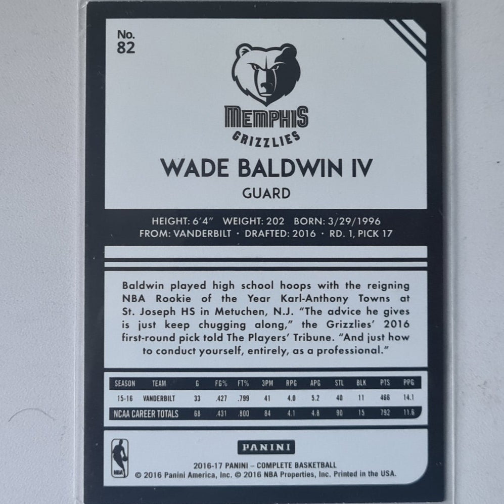 Wade Baldwin IV 2016-17 Panini complete silver variant rookie RC #82 NBA Basketball Memphis Grizzlies ex-mint