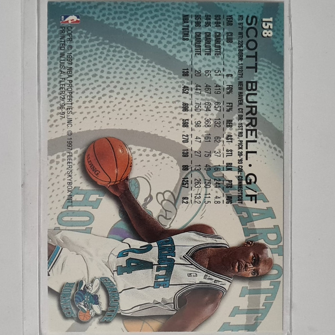 Scott Burrell 1997 Fleer 96-97 #158 NBA Basketball Charlotte Hornets excellent sleeved