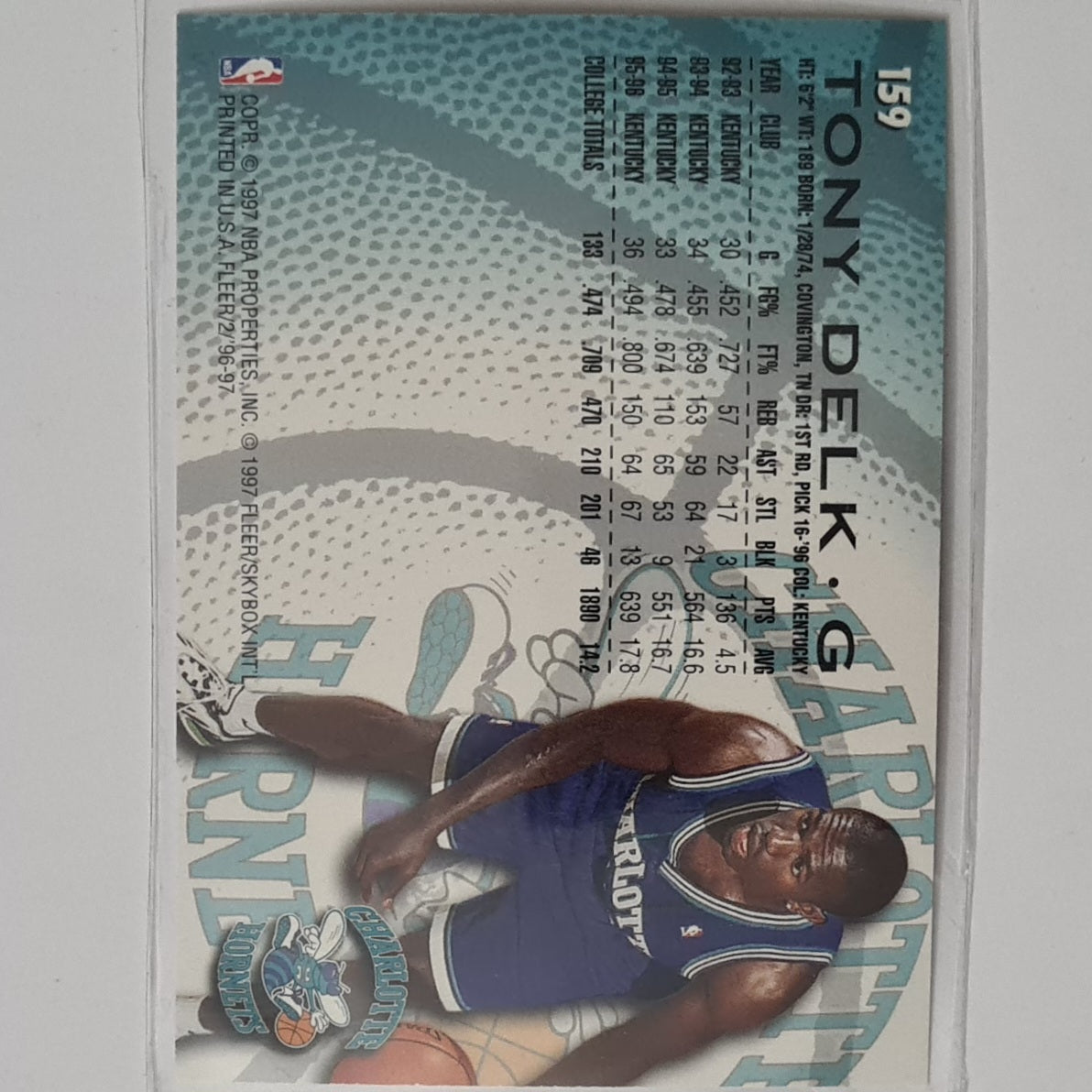 Tony Delk 1997 Fleer 96-97 Rookie RC  #159 NBA Basketball Charlotte Hornets excellent sleeved
