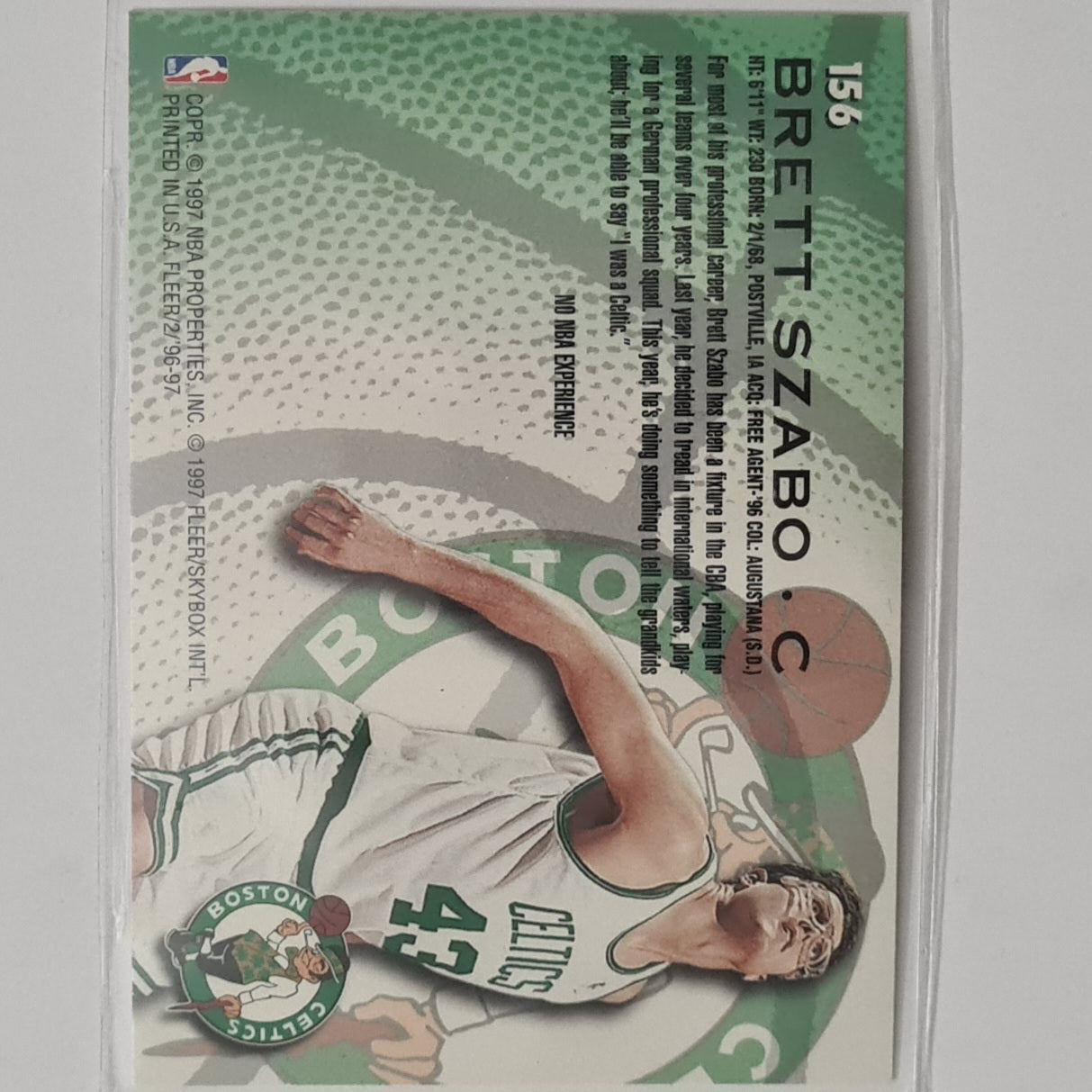 Brett Szabo 1997 Fleer 96-97 Rookie RC #156 NBA Basketball Boston Celtics excellent sleeved