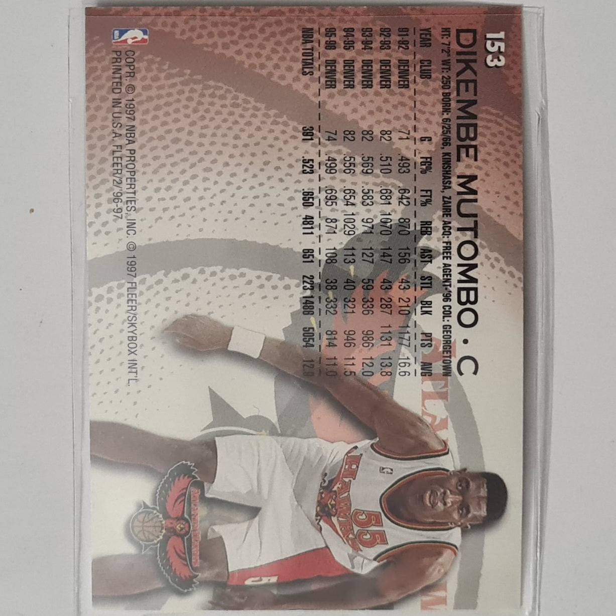 Dikembe Mutombo 1997 Fleer 96-97 #153 NBA Basketball Atlanta Hawks excellent sleeved