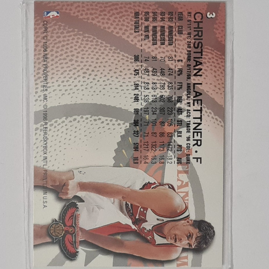 Christian Laettner 1997 Fleer 96-97 #3 NBA Basketball Atlanta Hawks excellent sleeved