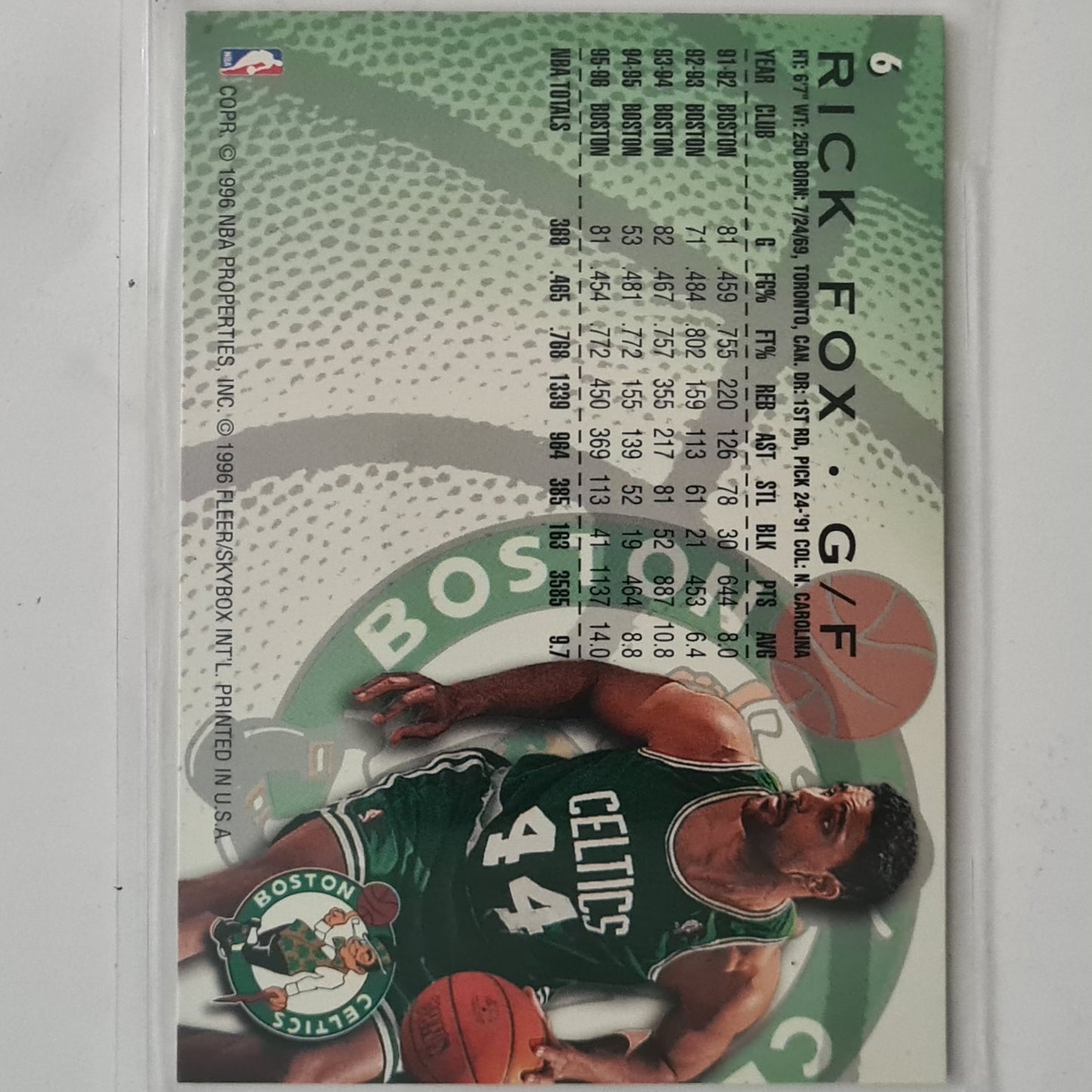 Rick Fox 1996 Fleer 96-97 #6 NBA Basketball Boston Celtics excellent sleeved