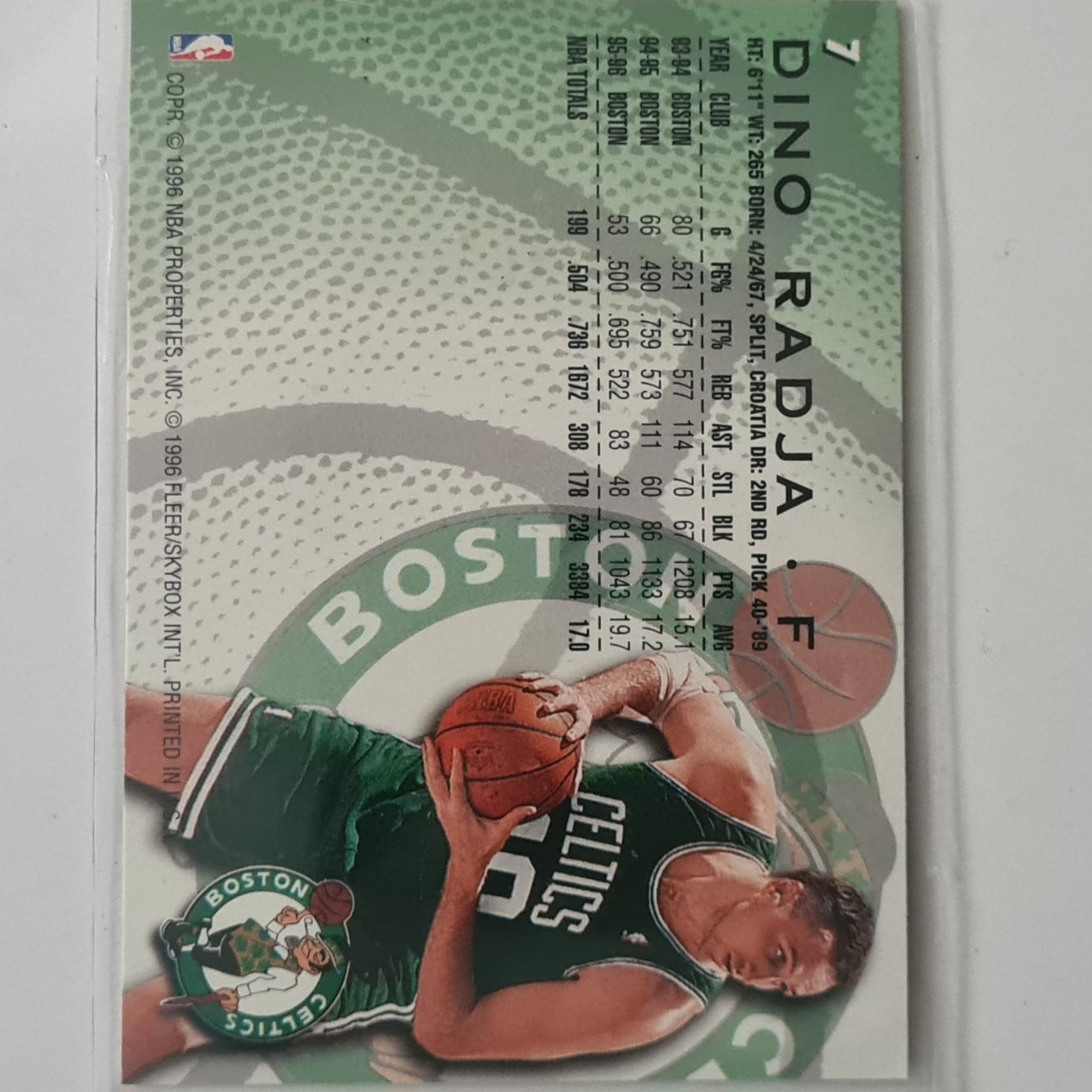 Dino Radja 1996 Fleer 96-97 #67 NBA Basketball Boston Celtics excellent sleeved