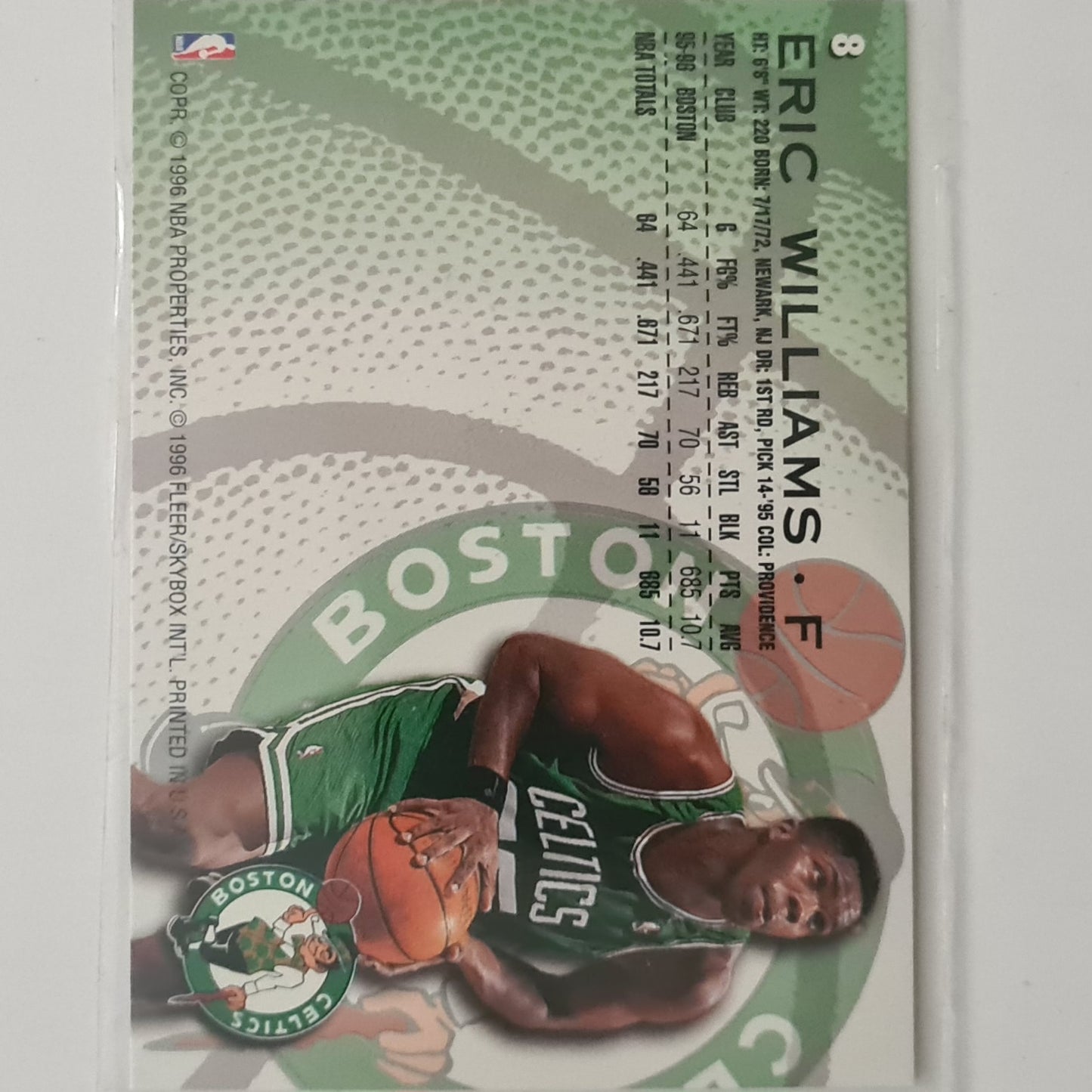Eric Williams 1996 Fleer 96-97 #8 NBA Basketball Boston Celtics excellent sleeved