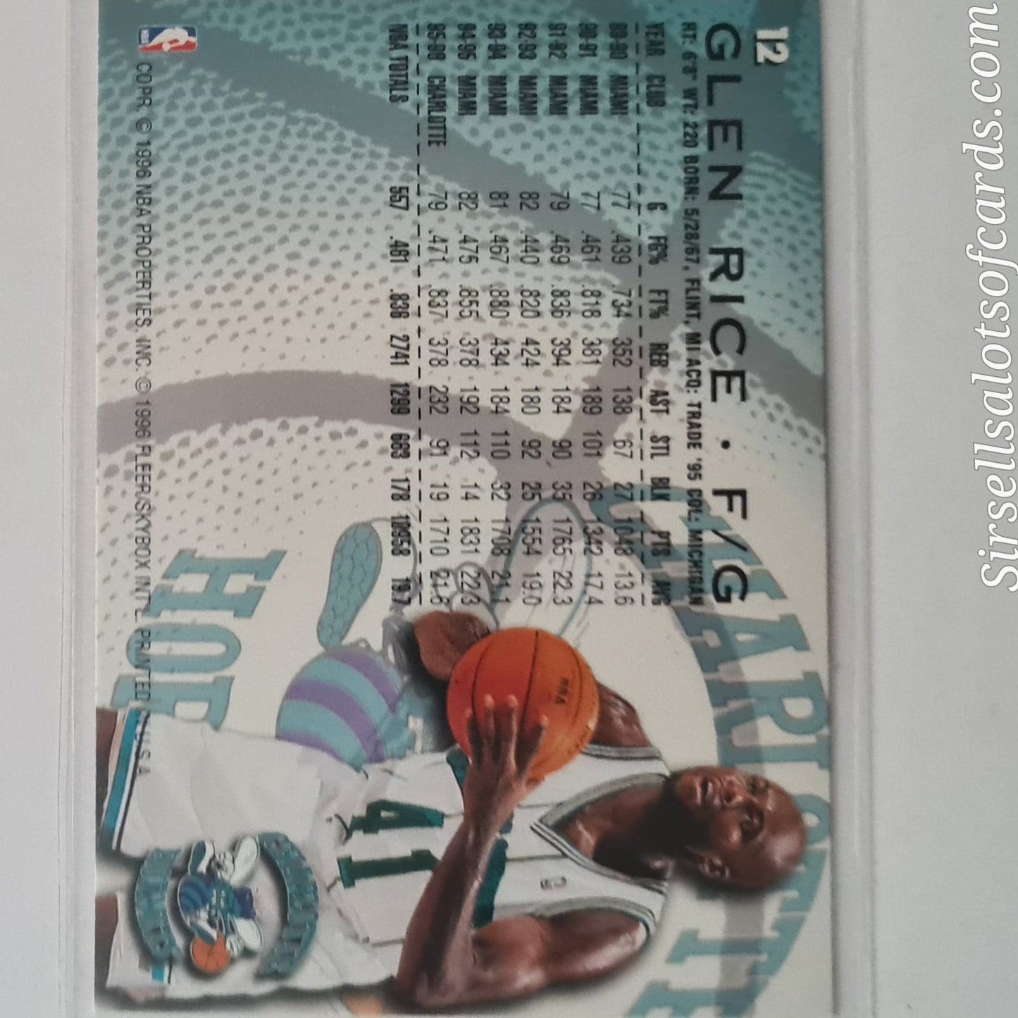 Glen Rice 1996 Fleer 96-97 #12 NBA Basketball Charlotte Hornets excellent
