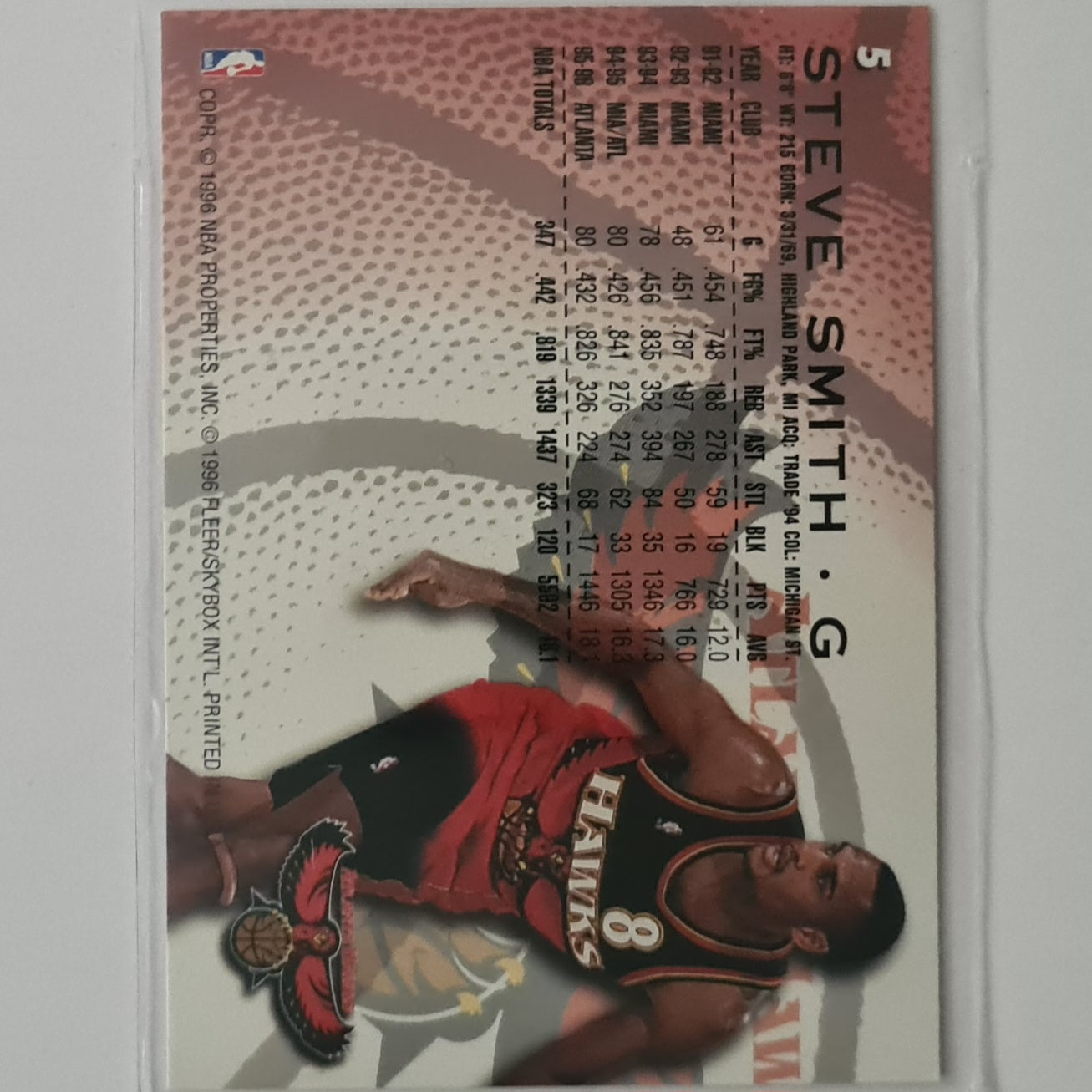Steve Smith 1996 Fleer 96-97 #5 NBA Basketball Atlanta Hawks excellent