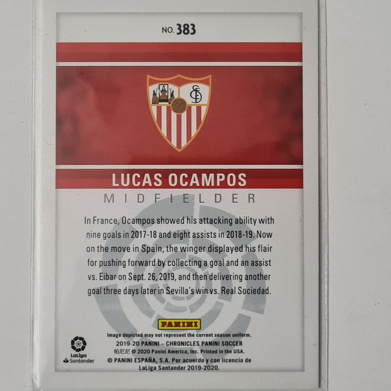 Lucas Ocampos 2019-20 Panini Chronicles La Liga Rookie RC #383 Soccer Sevilla Excellent