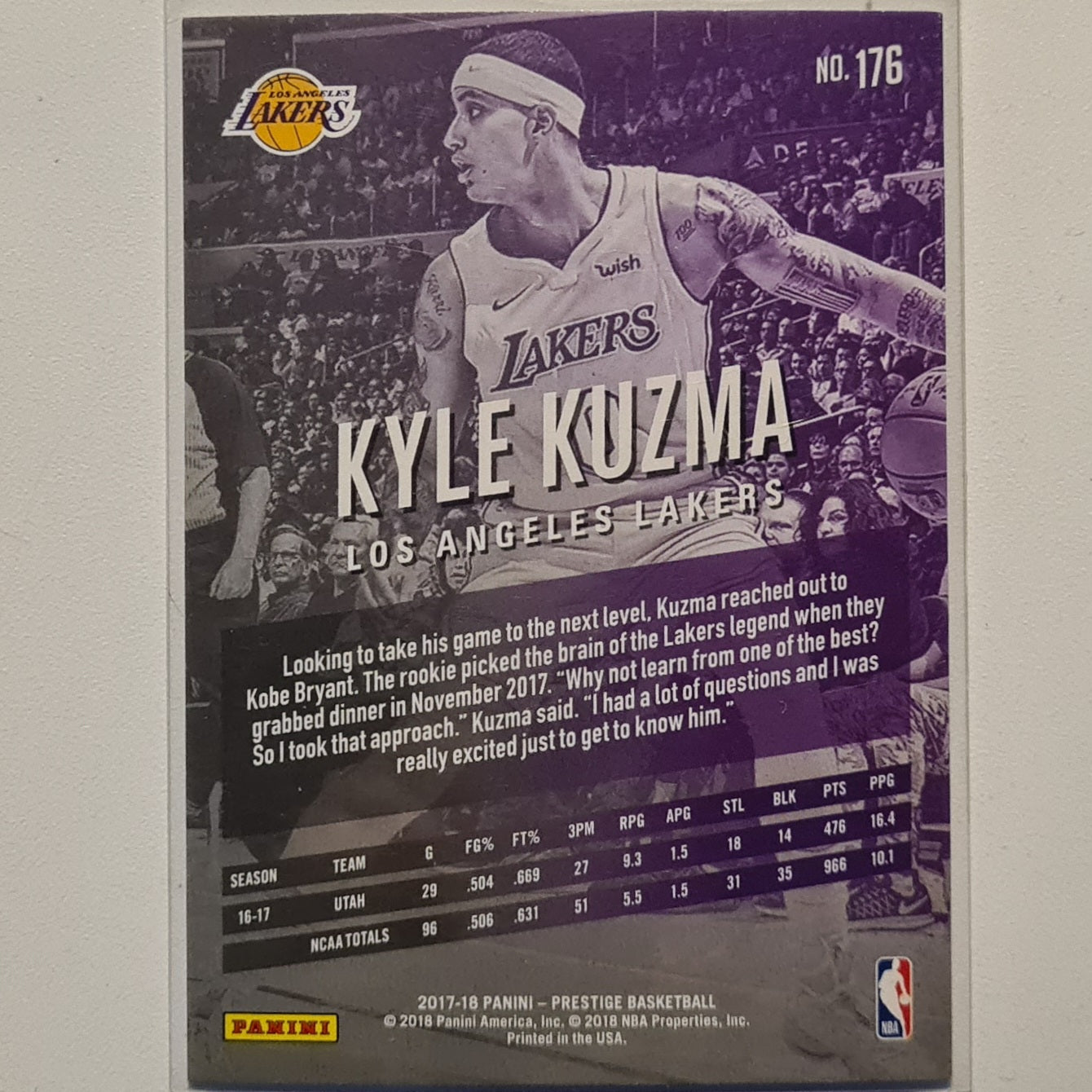 Kyle Kuzma 2017-18 Panini Prestige Rookie RC #176 NBA Basketball LA Lakers Excellent